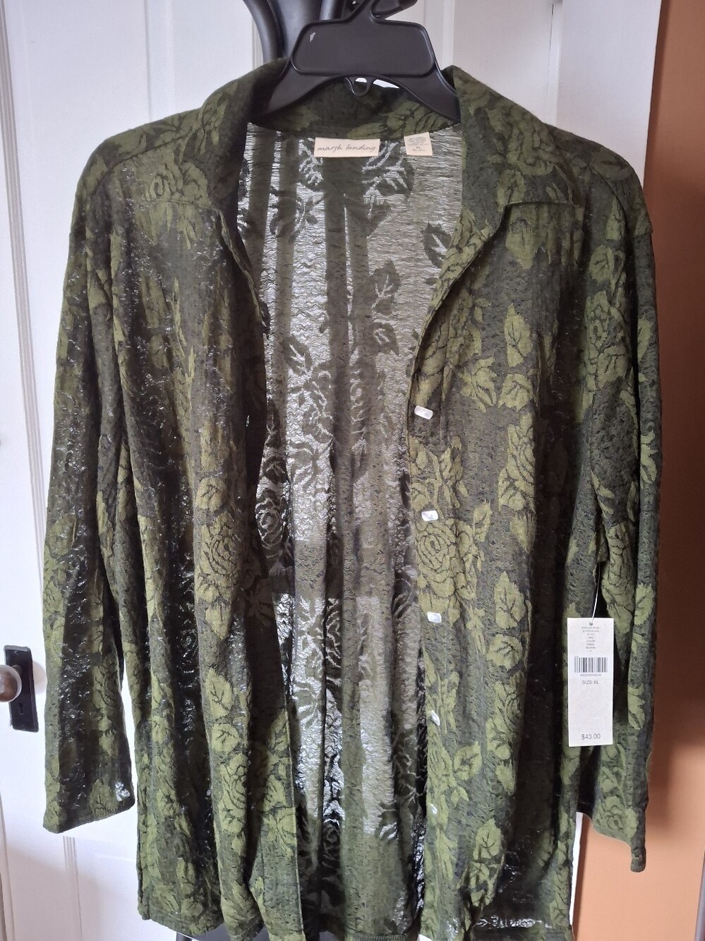 Vintage Marsh Landing Olive Green Floral Button-Front Blouse